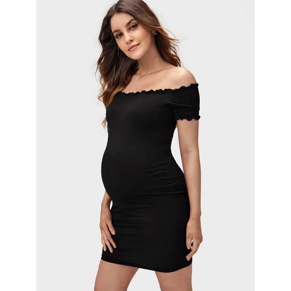 Maternity Off The Shoulder Bodycon mini Dress black - Picture 5 of 5